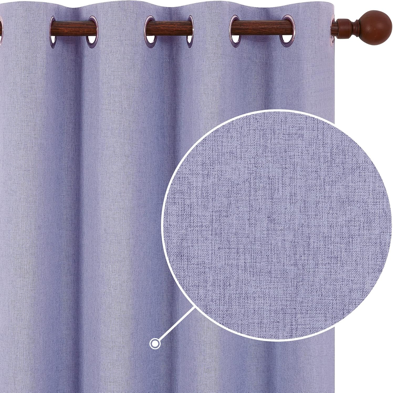 Detalle 2 de Deconovo Total Blackout Faux Linen Eyelet Curtains, Purple (2 panels)