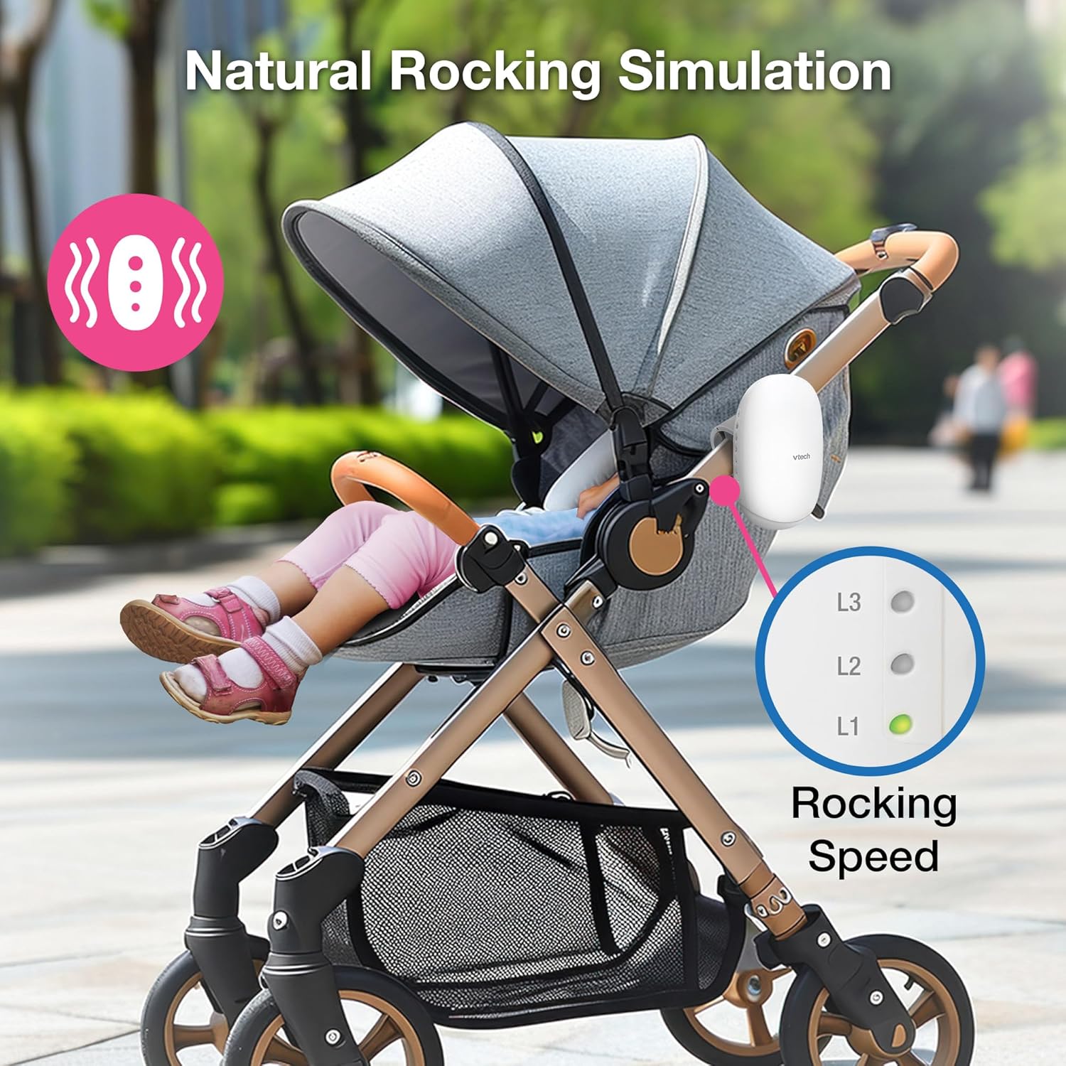 Thumbnail 1 de VTech V-Hush Baby Stroller Rocker BC8611 with Amber Night Light, Soothing Sounds & Rechargeable Battery (USB-C)