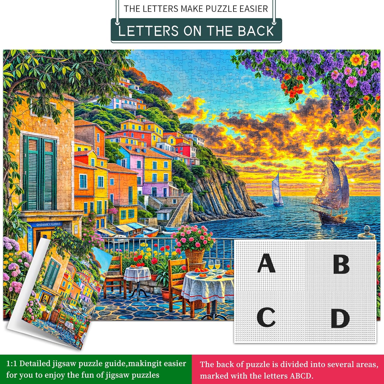 Thumbnail 6 de TangComplete Puzzle 1000 Teile – Romantisches Cinque Terre Motiv, farbenfrohes Landschaftspuzzle