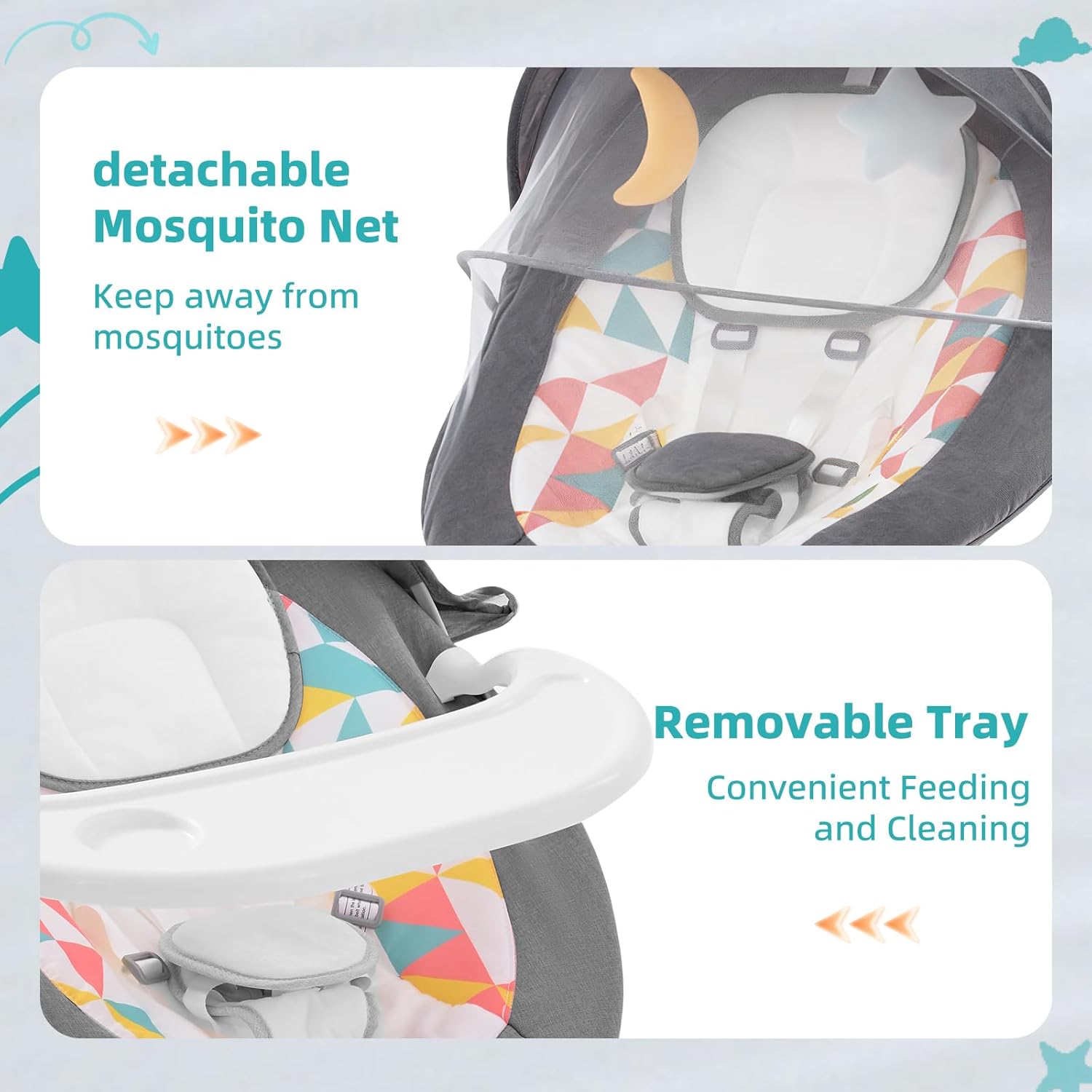 Thumbnail 4 de Baby Bouncer from Birth electric baby swing chair with Bluetooth, 5 swing speeds, 3 recline angles and remote (Grey)
