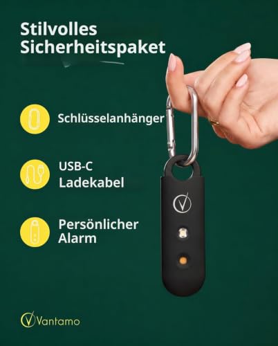 Detalle 2 de Vantamo Taschenalarm Extra Laut 130 dB mit 2 Lautsprechern – Sicherheit für Frauen unterwegs