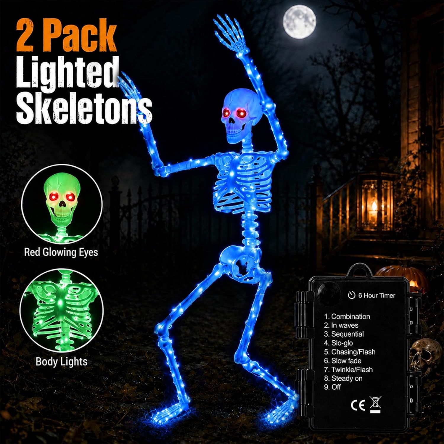 Detalle de daboot Wsj-03 – podświetlany szkielet na Halloween, 90 cm, ruchome przeguby i czerwone oczy