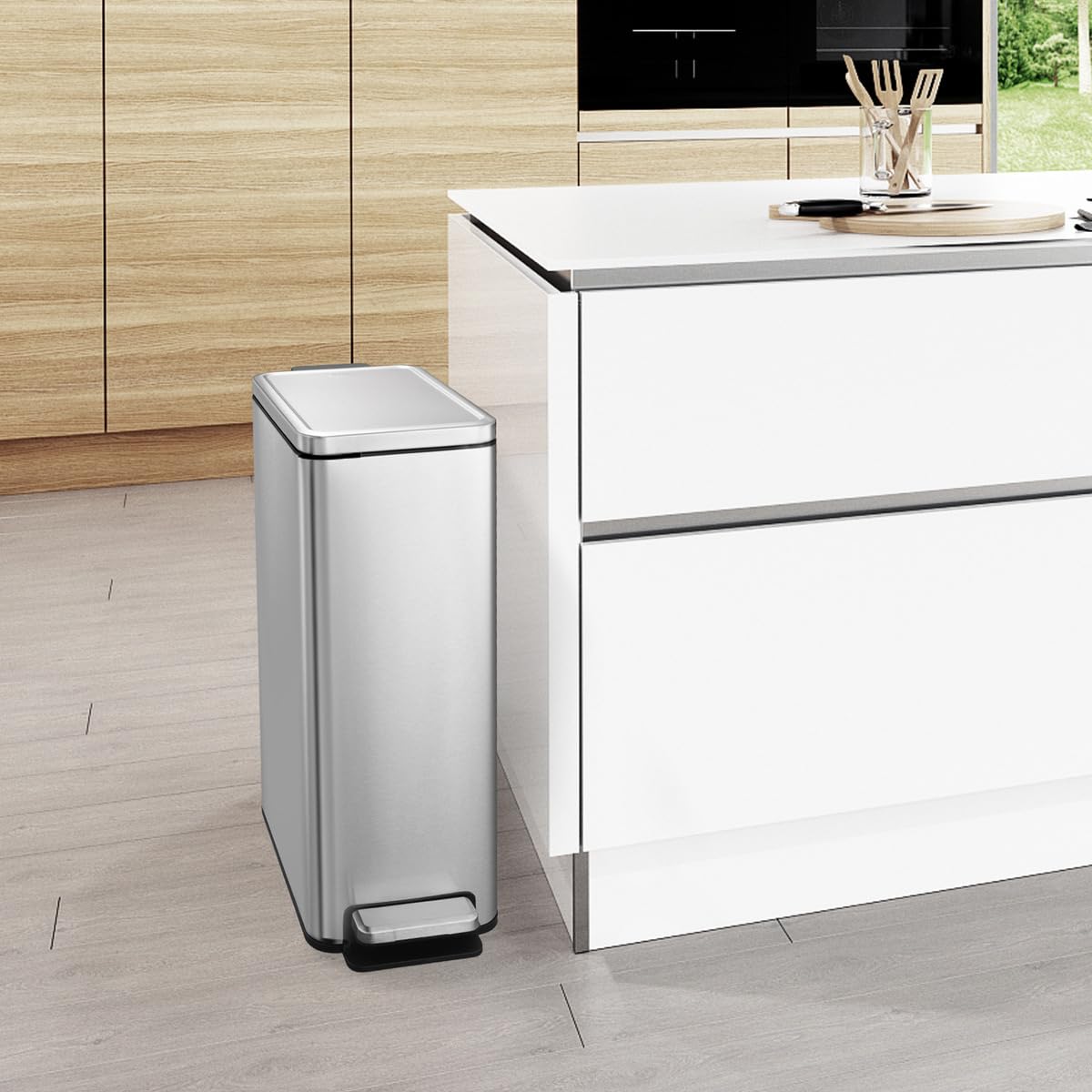 Detalle de EKO Poubelle de Cuisine Stella Slim 30L avec Pédale – Acier Inoxydable Anti-Traces, Design Compact et Fermeture Silencieuse