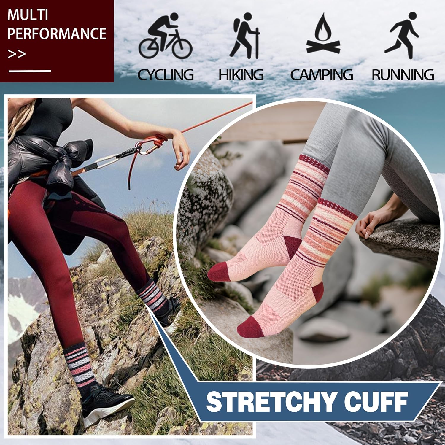 Detalle 1 de Anlisim Merino Wool Crew Socks for Women, Hiking, Running, 5 Pairs