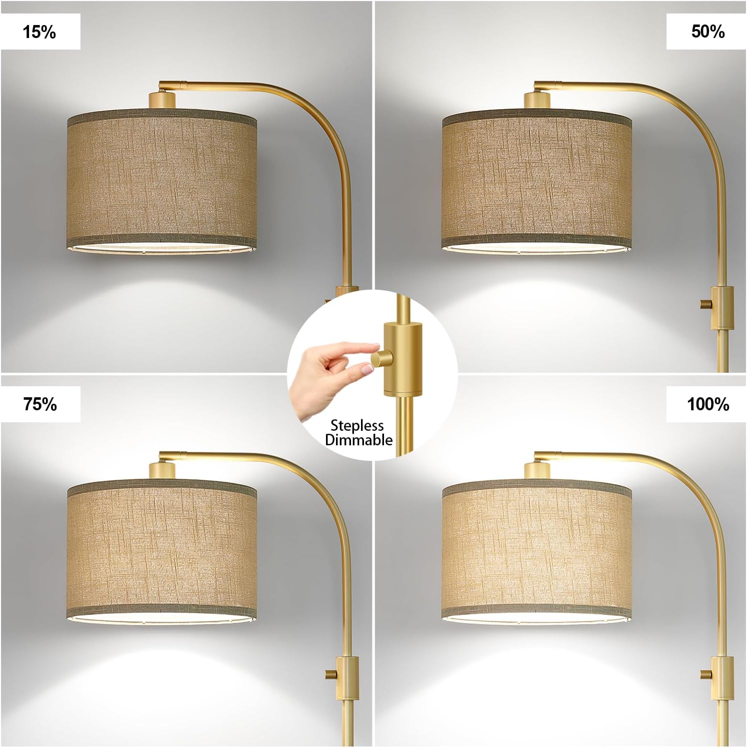 Thumbnail 2 de Nintiue Dimmable Gold Floor Lamp with Adjustable Arc Shade and 1200-Lumen LED Bulb