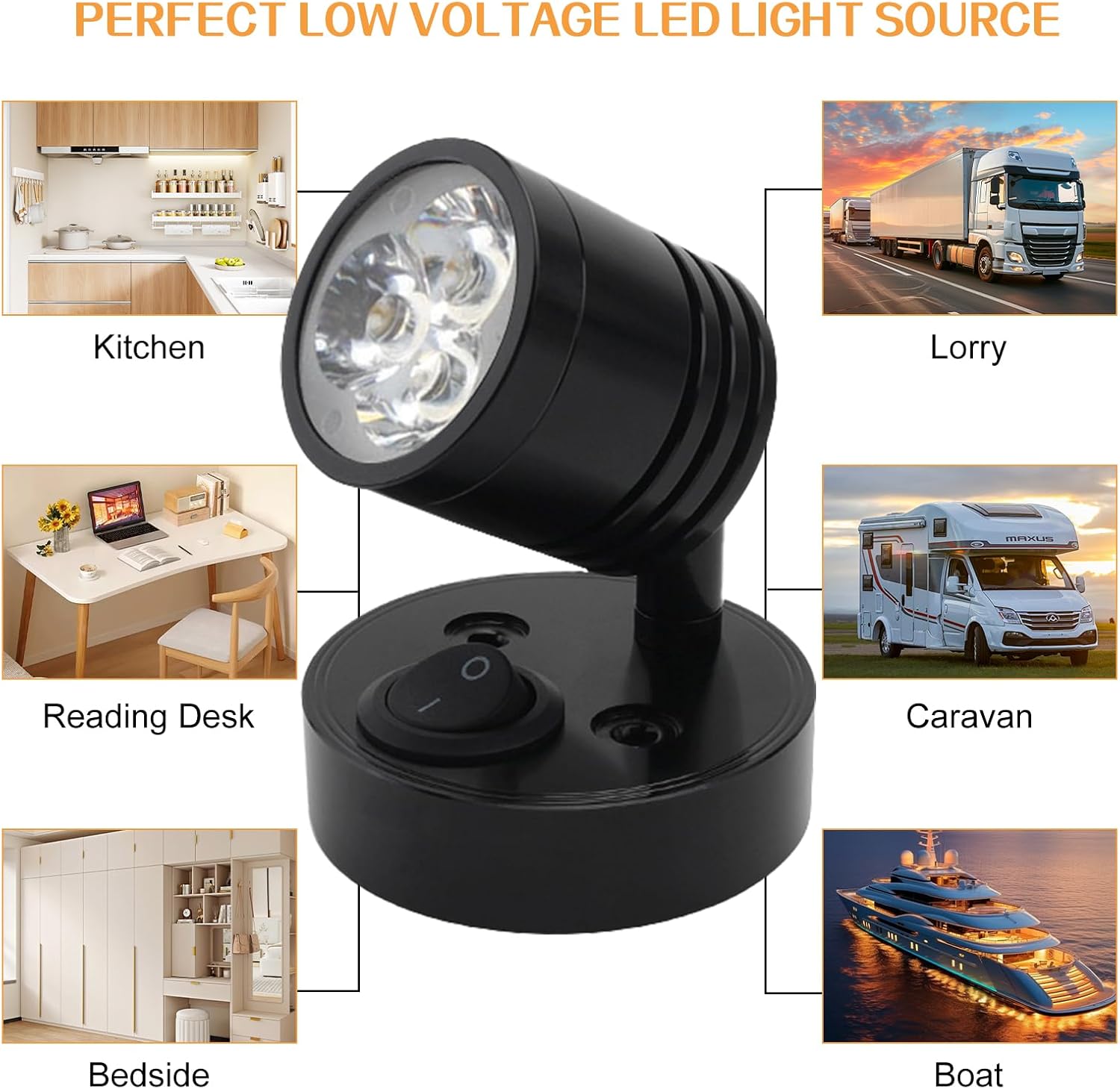 Detalle de ICOUVA 12V LED Spot Reading Light (2-Pack) – Warm White, Wall Mounted, 360° Rotatable for Camper Van, RVs, Boats