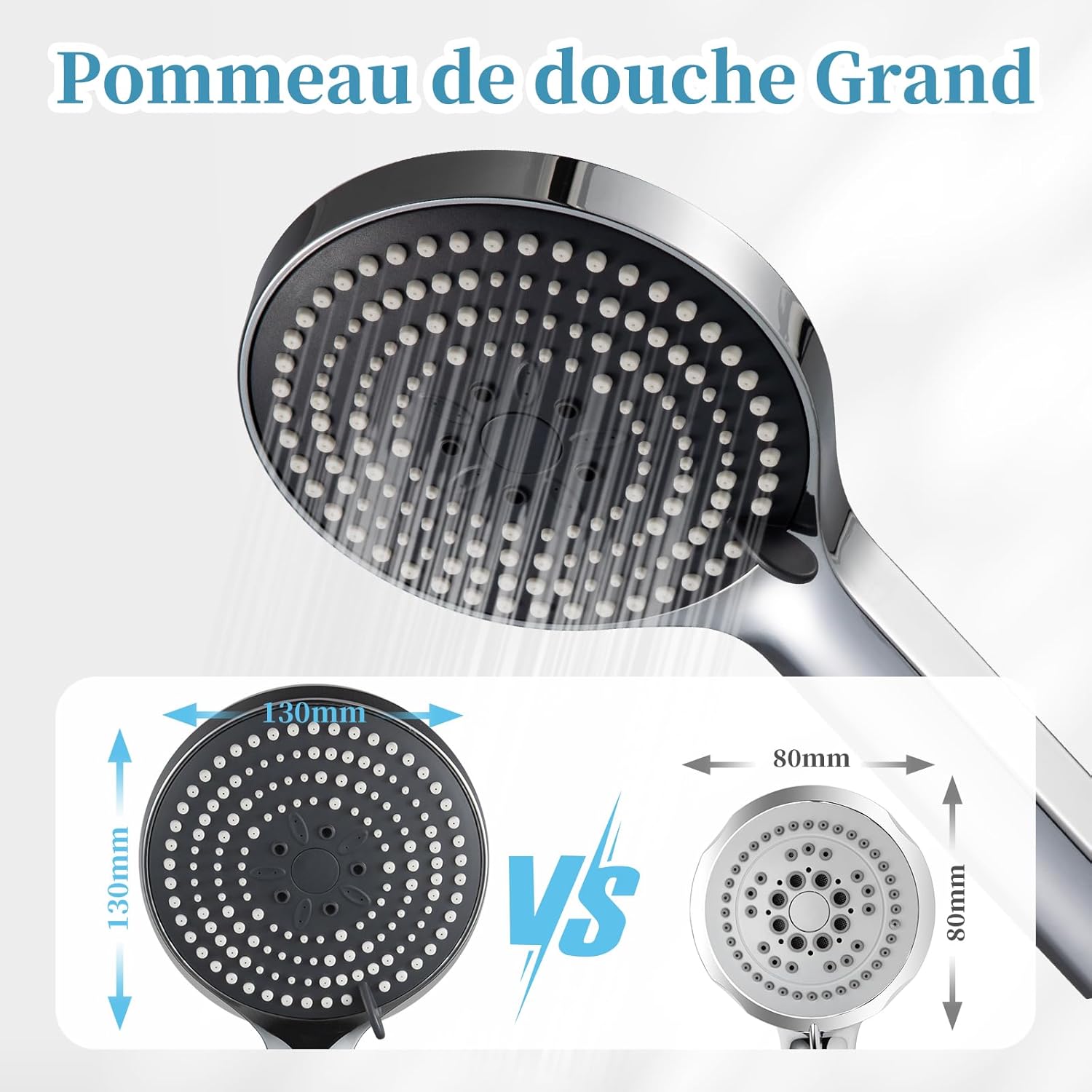 Thumbnail 1 de OFFO pommeau de douche XXL 130 mm en chrome, 6 modes de pulvérisation