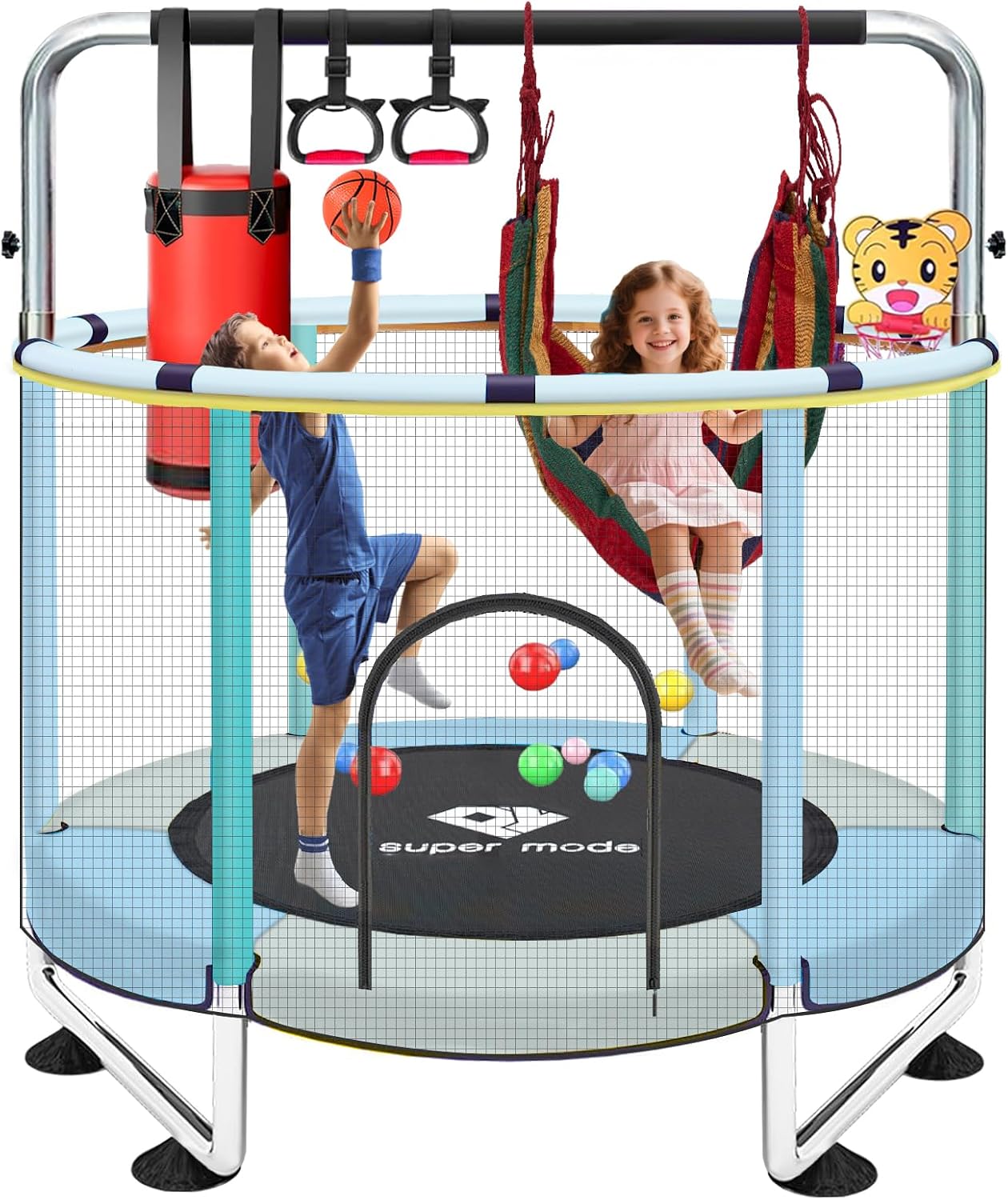 Detalle de 55-Inch Indoor & Outdoor Trampoline for Kids with Enclosure