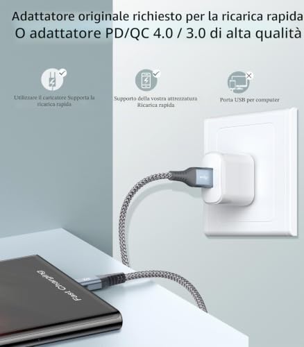 Detalle 2 de Cavo USB C AviBrex Ricarica Rapida 2 Pezzi 2M + 3M in Nylon: compatibilità ampia e design robusto