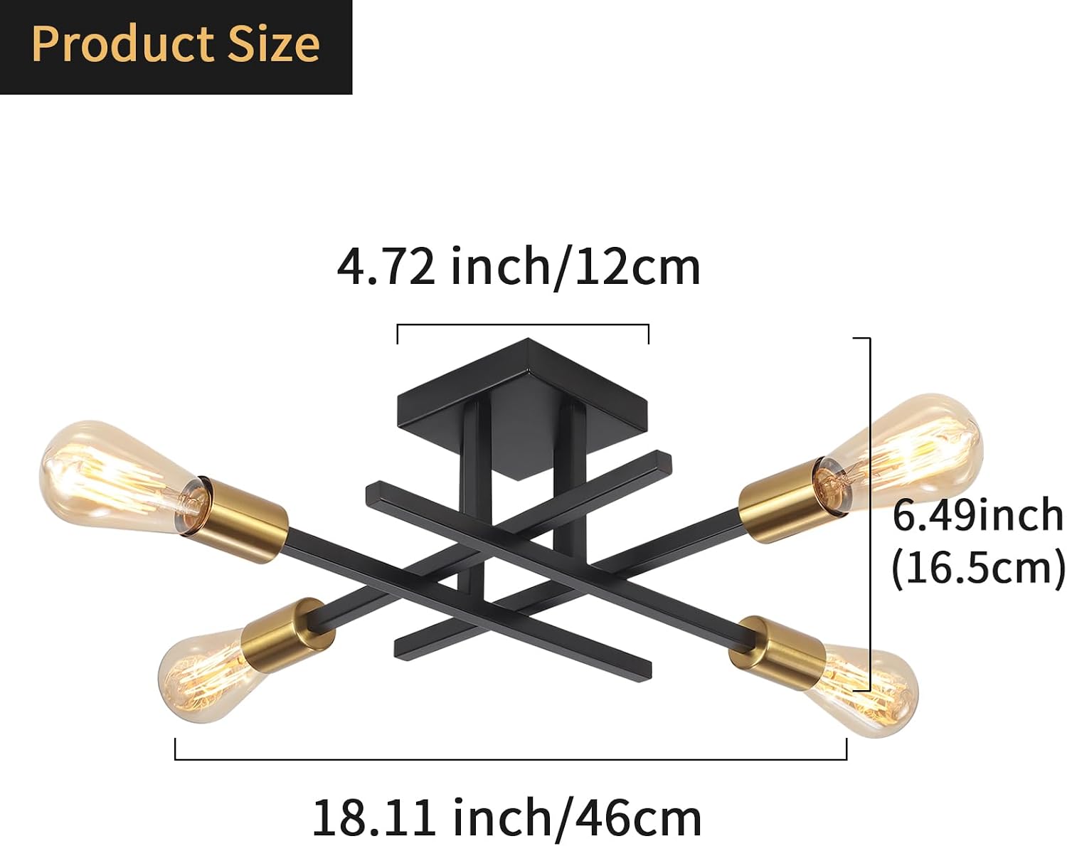 Detalle de QAREHL Black & Gold 4-Light Sputnik Chandelier Ceiling Light