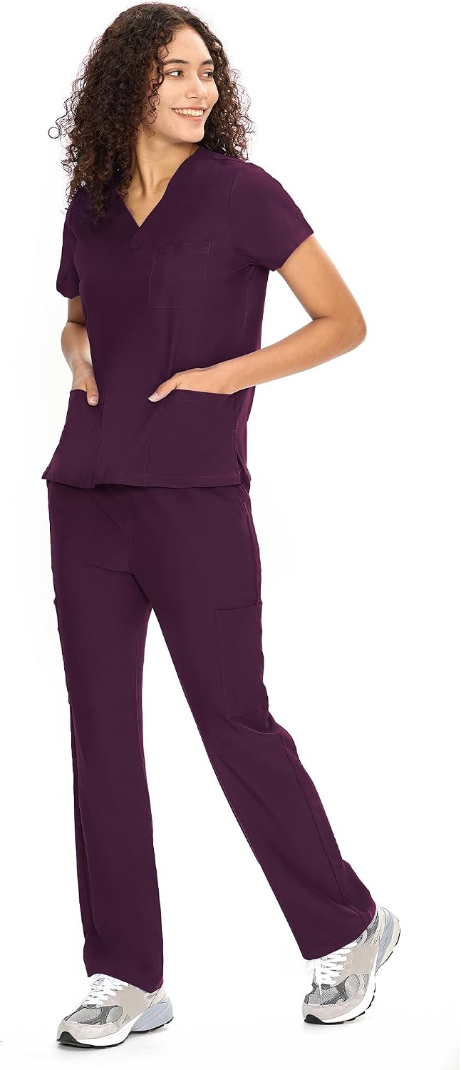 Thumbnail 2 de COZYFIT Women's Scrub Set, V-Neck Top, Straight-Leg Pants, 9 Pockets