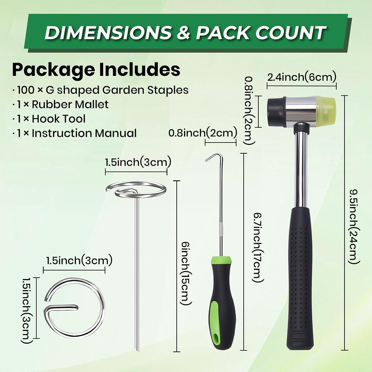 Detalle 2 de DUUKFE 6-Inch Landscape Staples, 11-Gauge Galvanized Steel, 100-Piece Kit