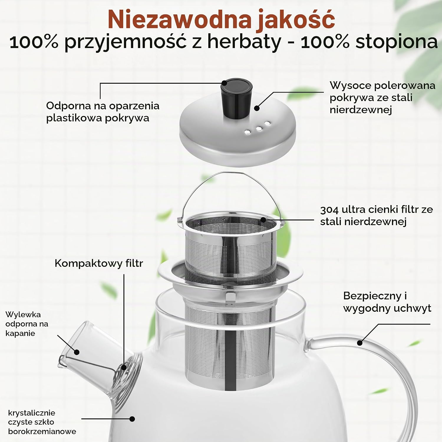 Detalle 2 de Elvior C-0297-01 szklany dzbanek do herbaty 1500 ml z sitkiem
