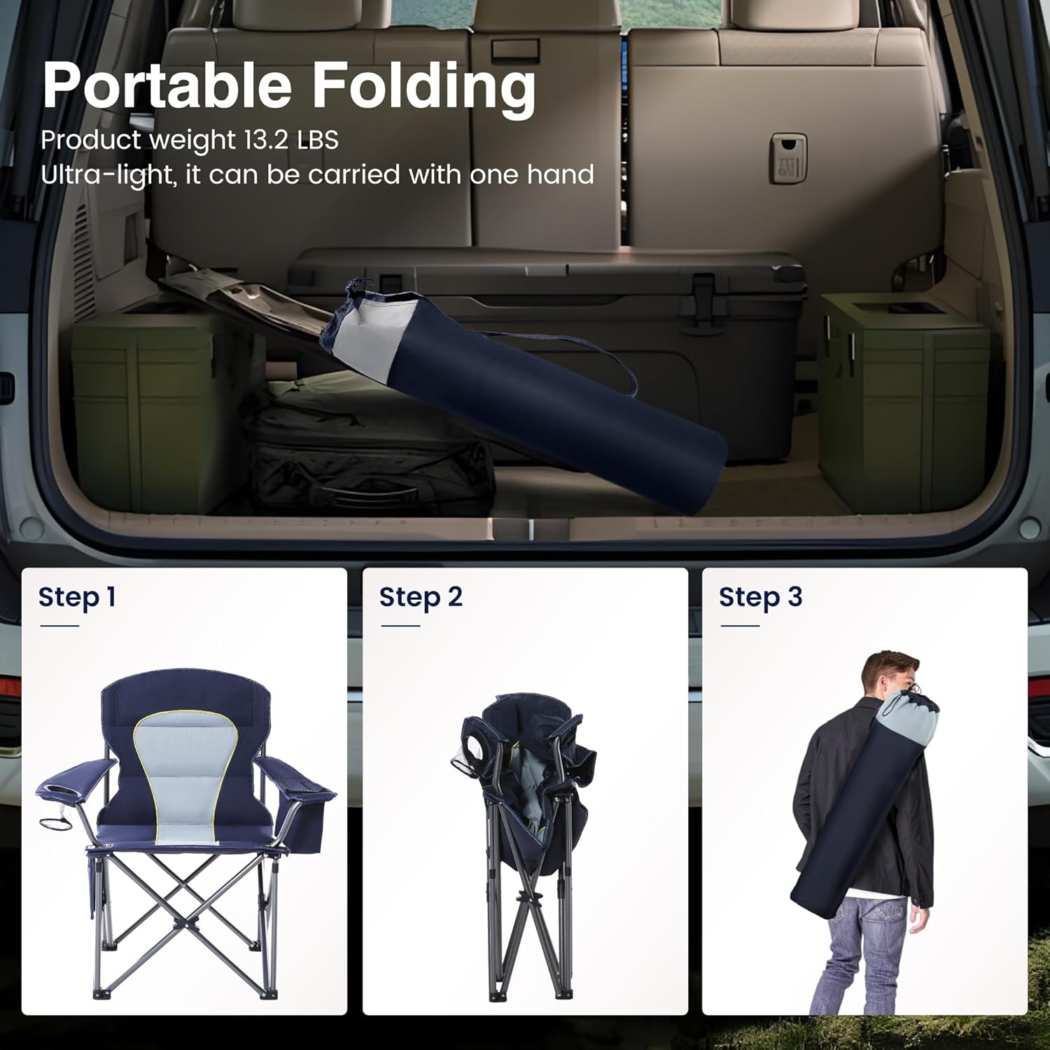 Thumbnail 6 de HIGH POINT SPORTS faltbarer Campingstuhl (bis 200 kg) mit Getränkehaltern und Armlehnen – XXL Outdoorstuhl