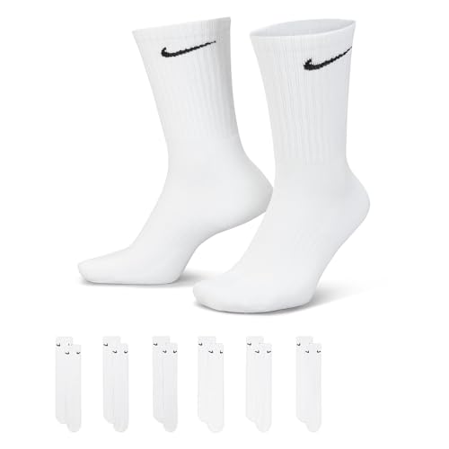 Detalle de Nike Everyday Cushioned Training Crew Socks (6 Pairs) – White/Black, Large
