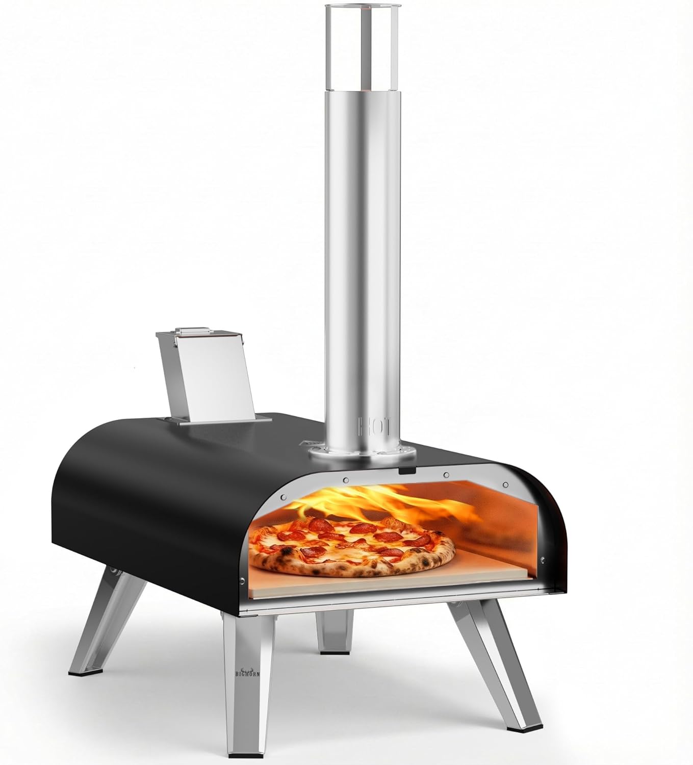 Detalle de BIG HORN OUTDOORS Wood Pellet Pizza Oven 12” (Black) – Portable outdoor pizza grill