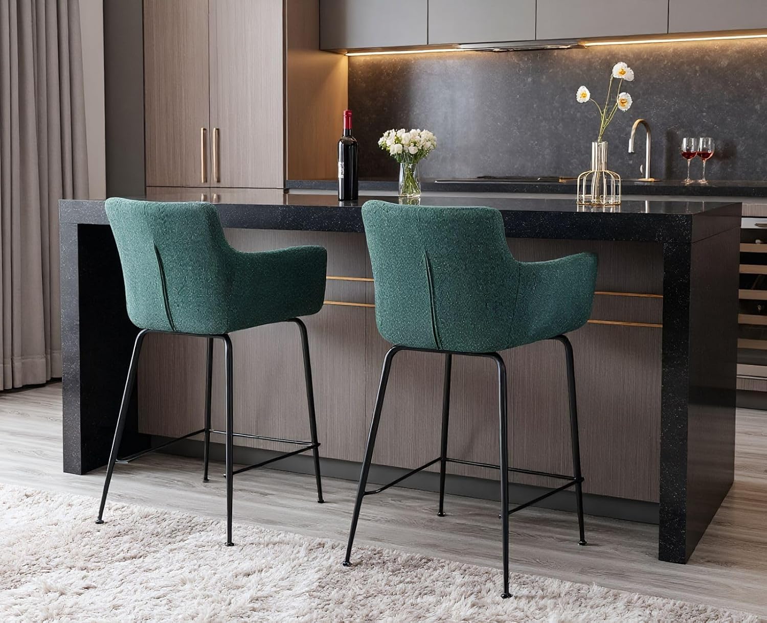 Detalle 2 de chairus EMJ94578CS barkrukken, set van 2 met stoffen bekleding en voetensteun