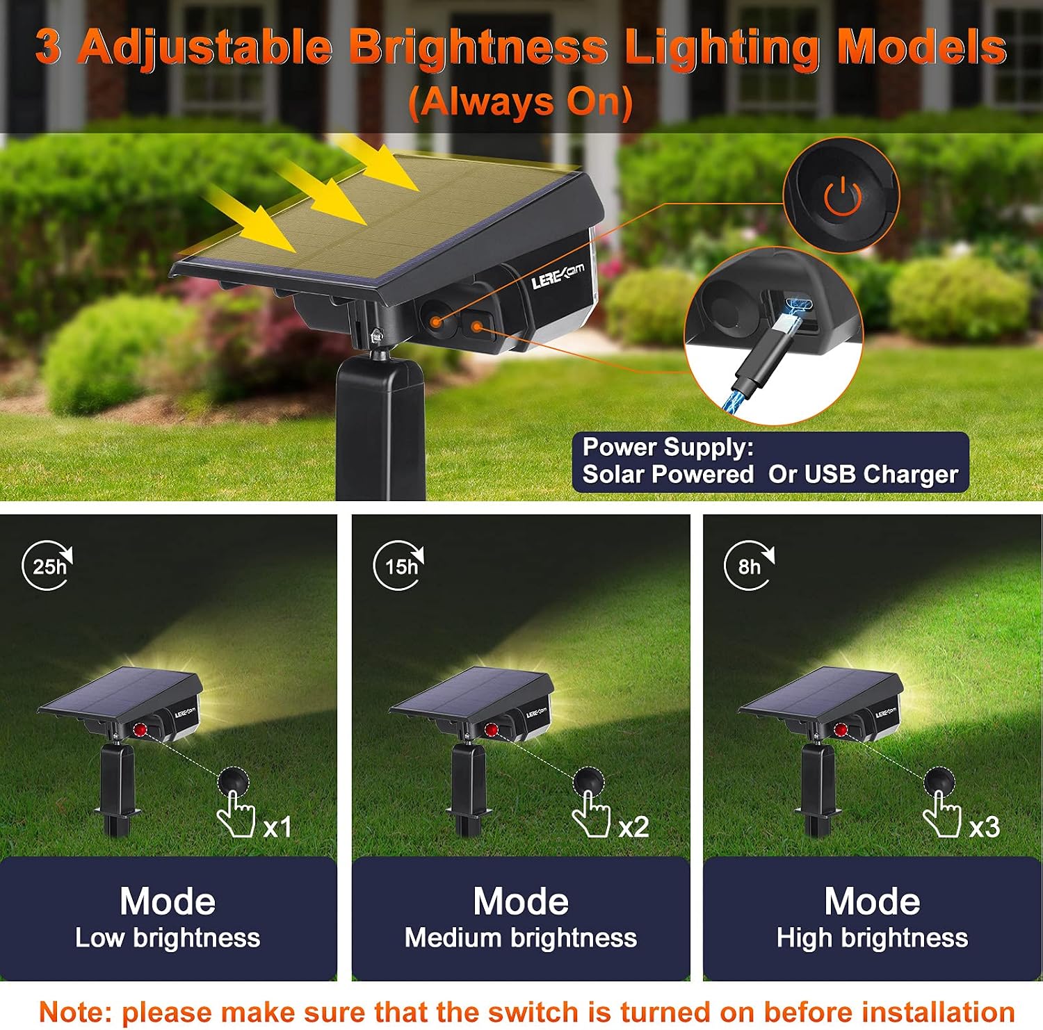 Thumbnail 3 de LEREKAM C2 Solar Landscape Spotlights, 40 LEDs, Warm White, IP65, 2-Pack
