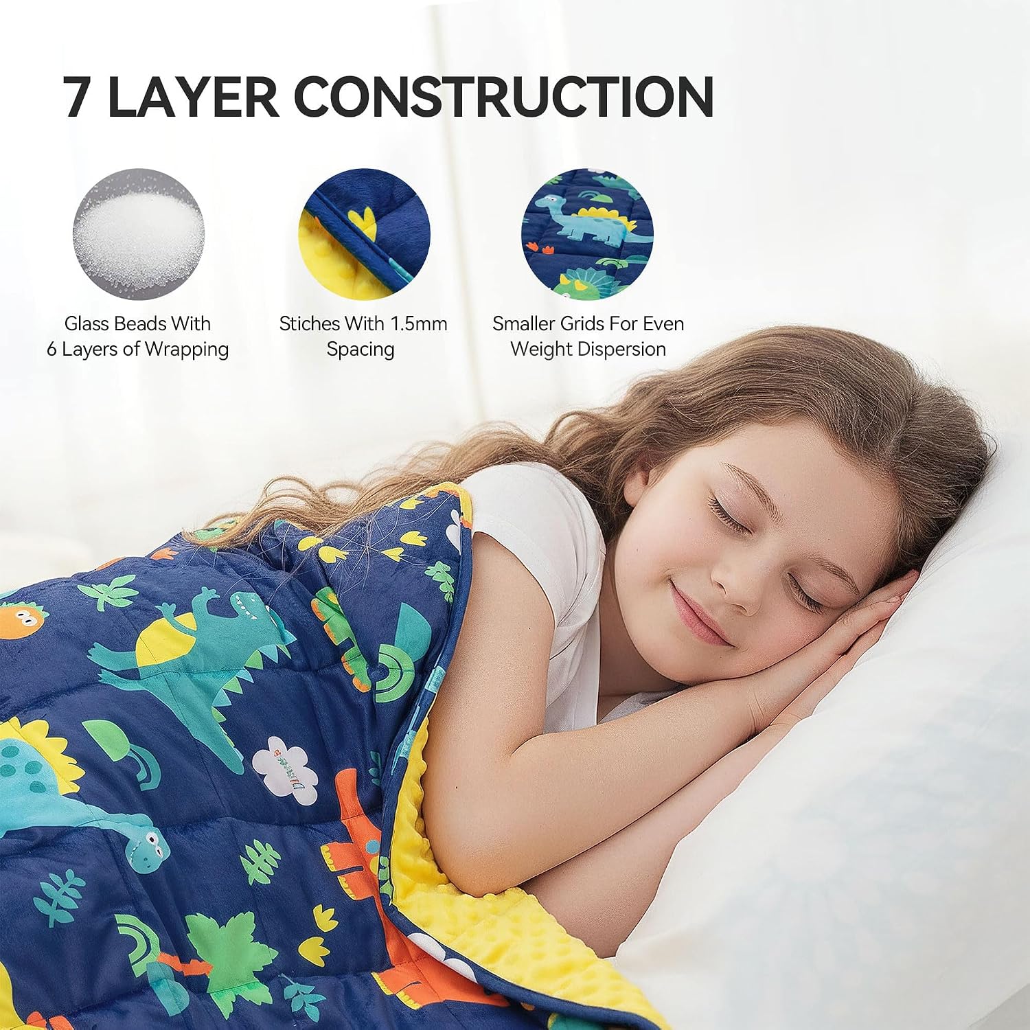 Detalle de Insugar Minky Fleece Couverture Weighted Blanket, 7 lb Blue Dinosaur
