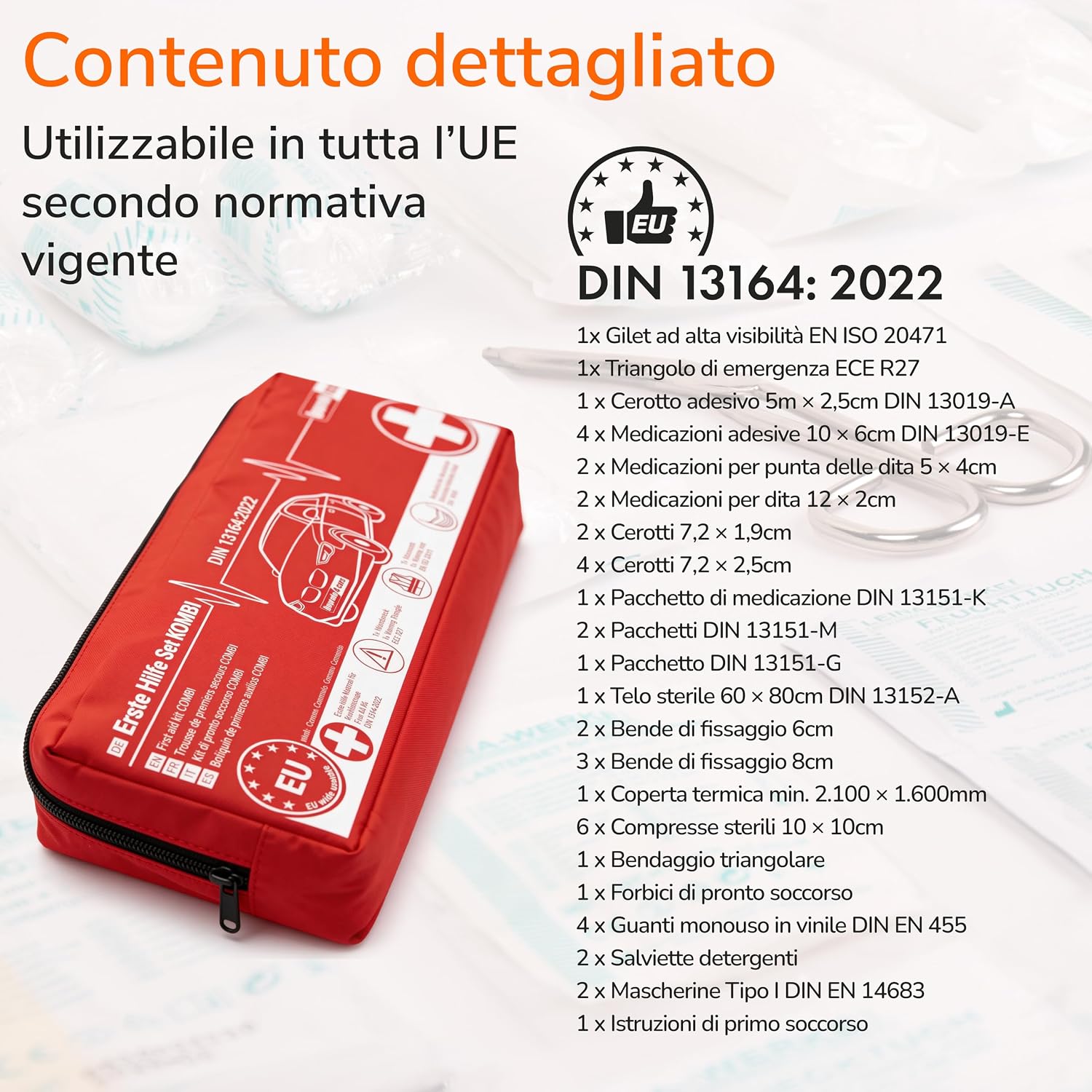 Thumbnail 6 de Upgrade4cars Kit di Primo Soccorso Auto 2026 con Triangolo di Emergenza e Giubotto DIN 13164
