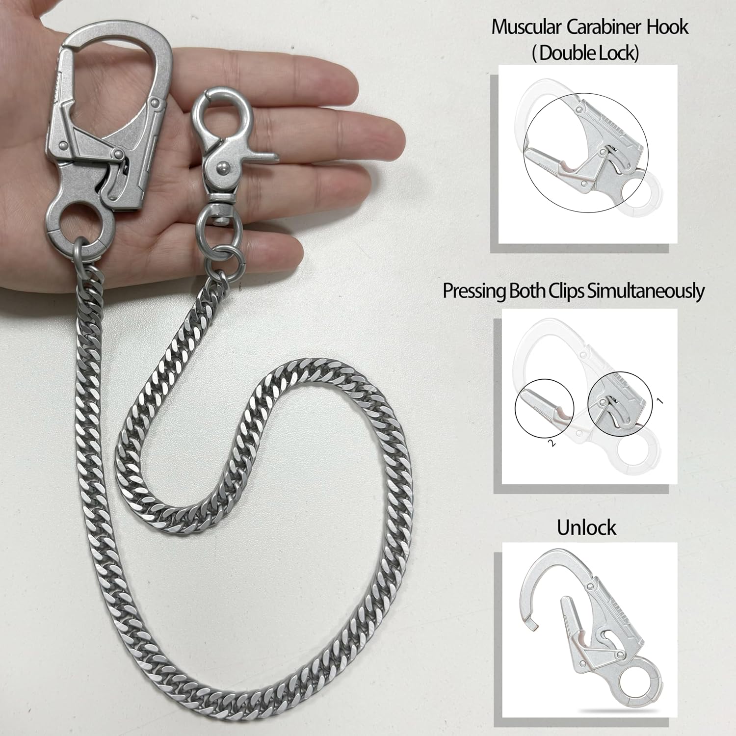 Thumbnail 6 de Ahiller Men’s Wallet Chain 25" Stainless Steel with Double-Lock Carabiner