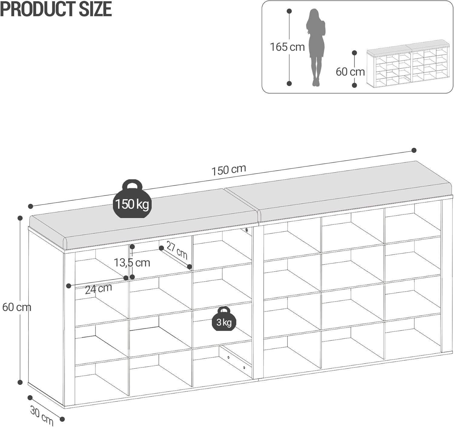 Thumbnail 2 de Hzuaneri banc à chaussures avec assise et rangement SB32403GY (blanc-gris) – 24 compartiments