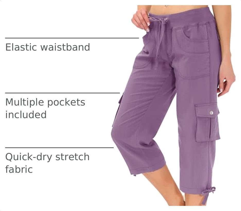Detalle de MoFiz Women's Cargo Capri Pants, Loose Fit, Lightweight, Six Pockets