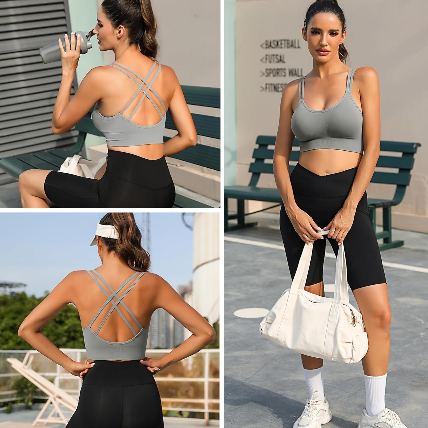 Detalle de Leversic Reggiseno Sportivo Donna Top Palestra Fitness Imbottito Senza Ferretto, Reggiseni Push Up per Yoga Jogging Gym (S-XL)