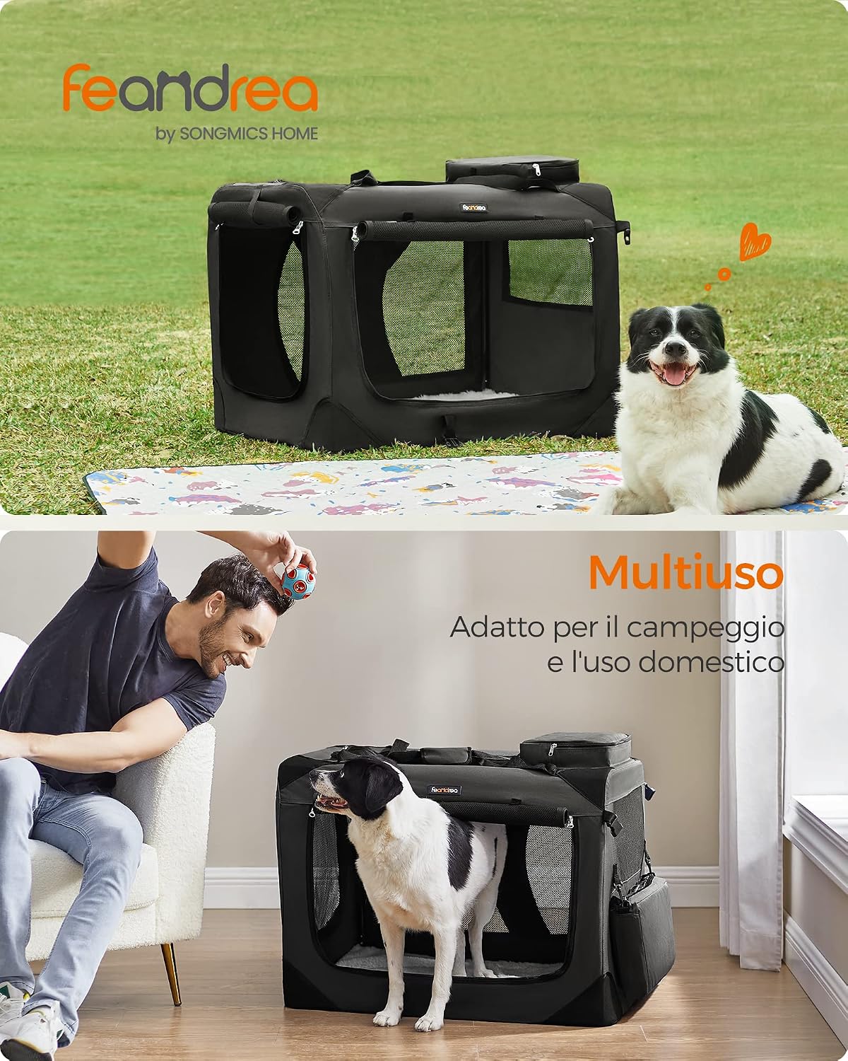 Detalle de FEANDREA Trasportino per cani pieghevole taglia XL PDC80H, 81 x 58 x 58 cm, nero