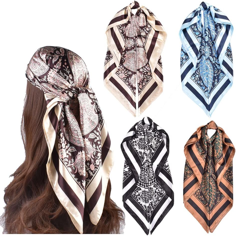 Detalle de upeilxd U-SJ0081 4-Piece Satin-Like Square Scarves, 35-Inch