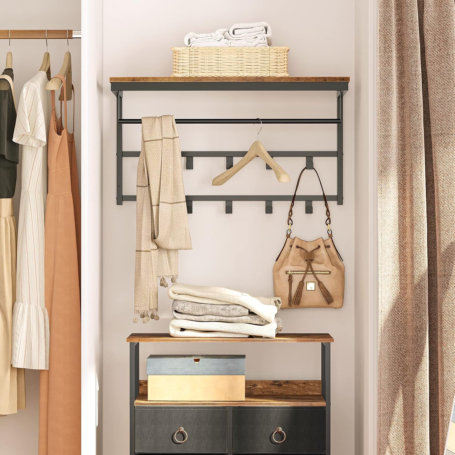 Thumbnail 6 de HOOBRO EBF12YM01 wandgarderobe met legplank, roede en 10 haken