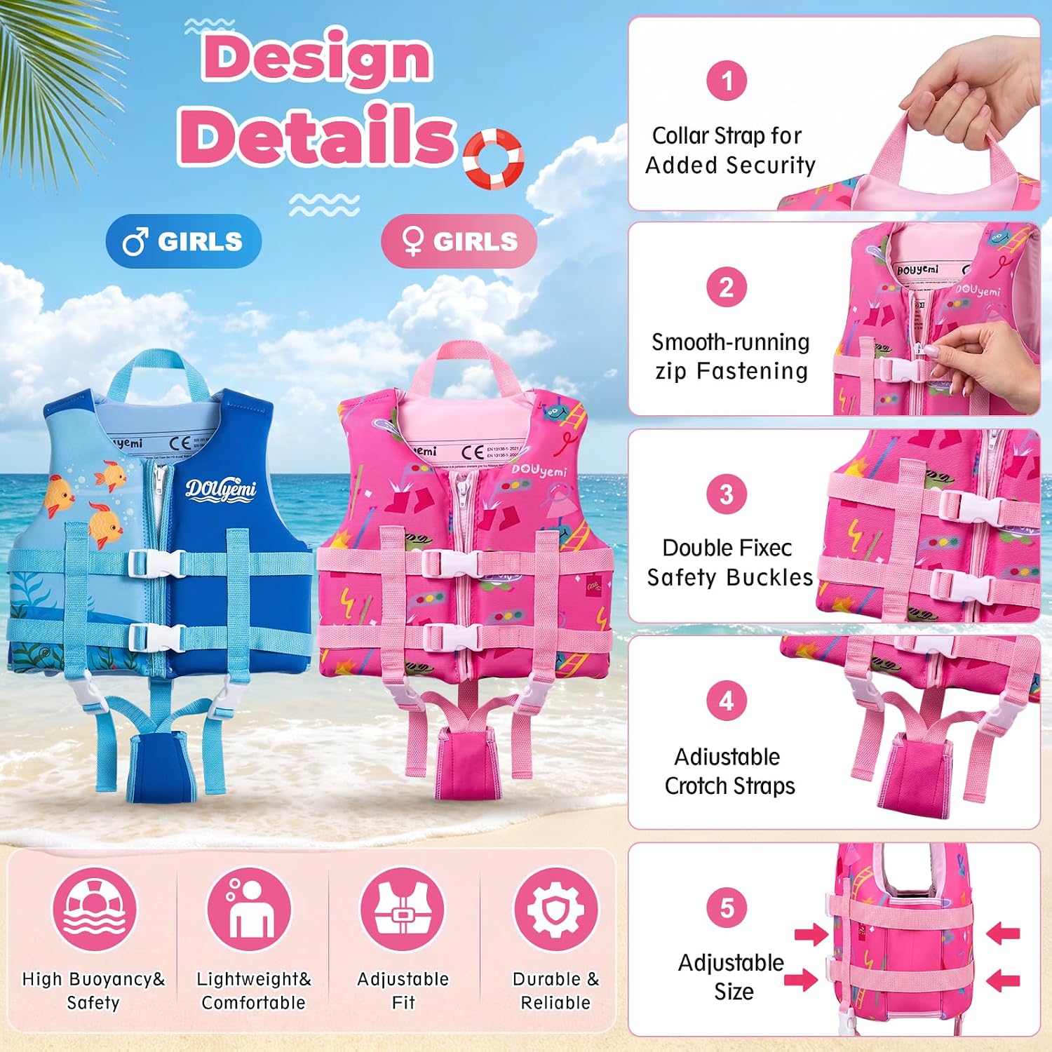 Thumbnail 3 de Kids Swim Vest Float Jacket: Adjustable Safety Swim Aids for 2–9 Years