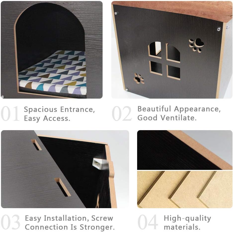 Thumbnail 1 de Cat Pet Bed House Footstool Style Cat Cave Puppy Kennel (Foldable) with Free Pet Cushion, Black XL
