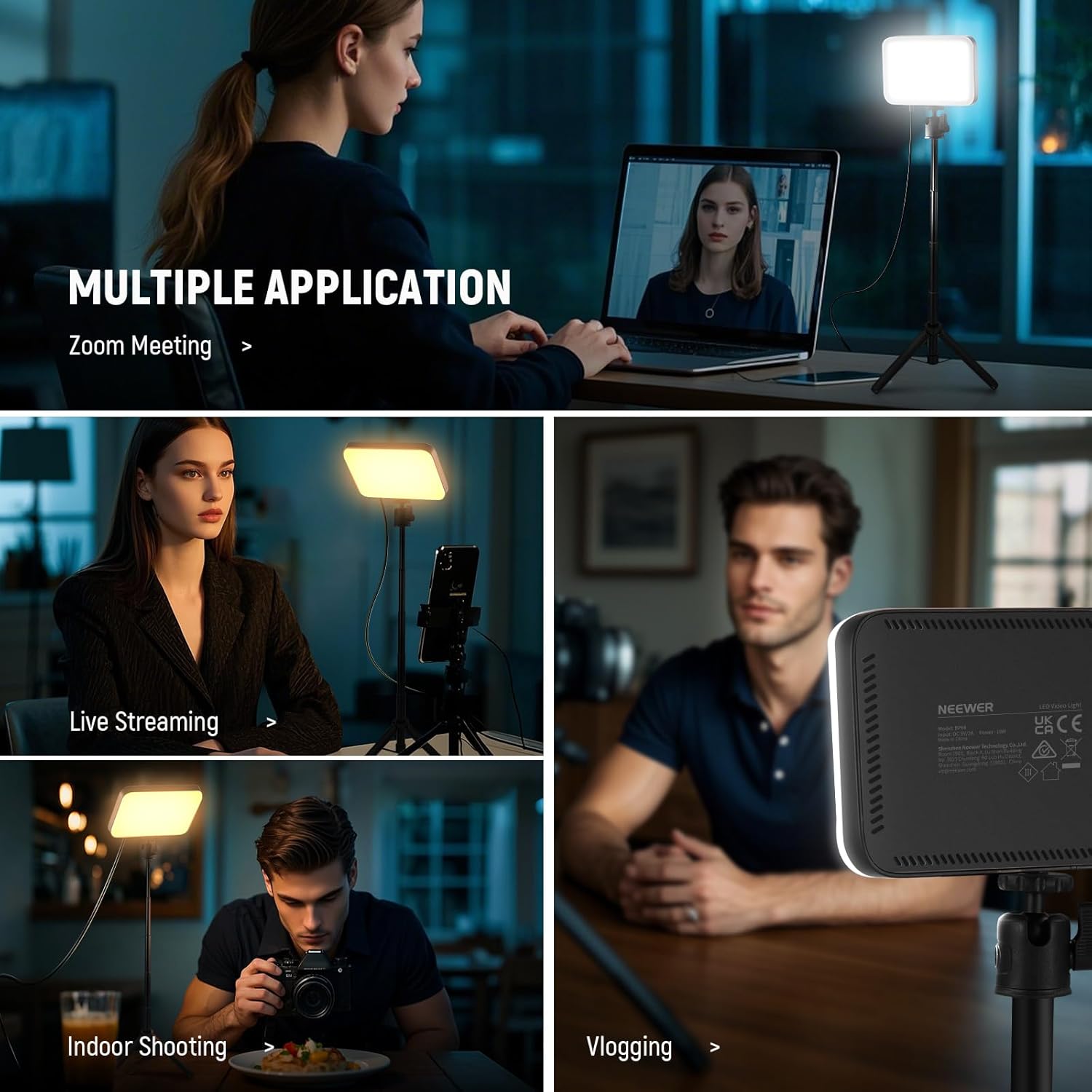 Thumbnail 1 de NEEWER Basics Pack de 3 panneaux LED bicolores BP66 pour visioconférence et bureau