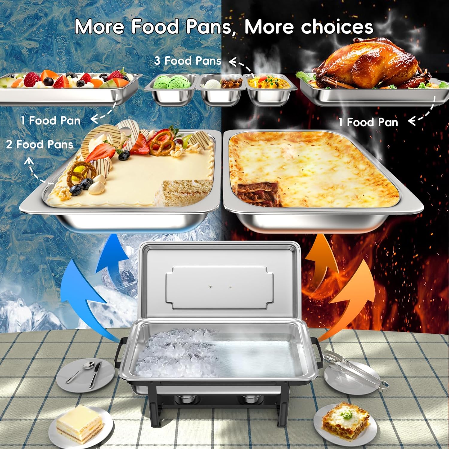 Thumbnail 1 de SIFER 9Qt 4-Pack Chafing Dishes for Buffet with Screwless Setup, Foldable Handles, Stainless Steel