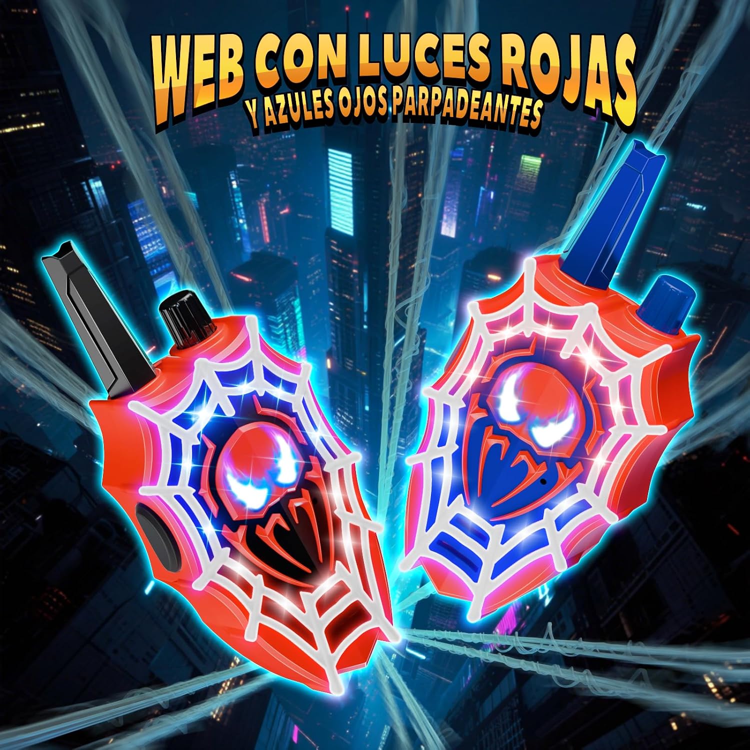 Detalle 2 de Mirthigig Walkie Talkies para niños con luces rojas/azules y ojos intermitentes (pack de 2) hasta 600 m