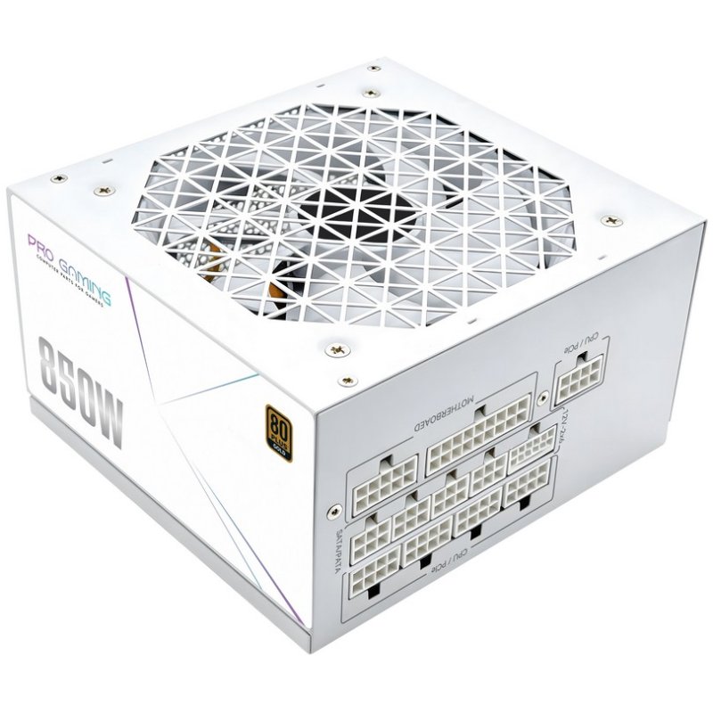 Detalle de Fuente de Alimentación ProGaming 850W 80+ Gold modular blanca con I-STOP