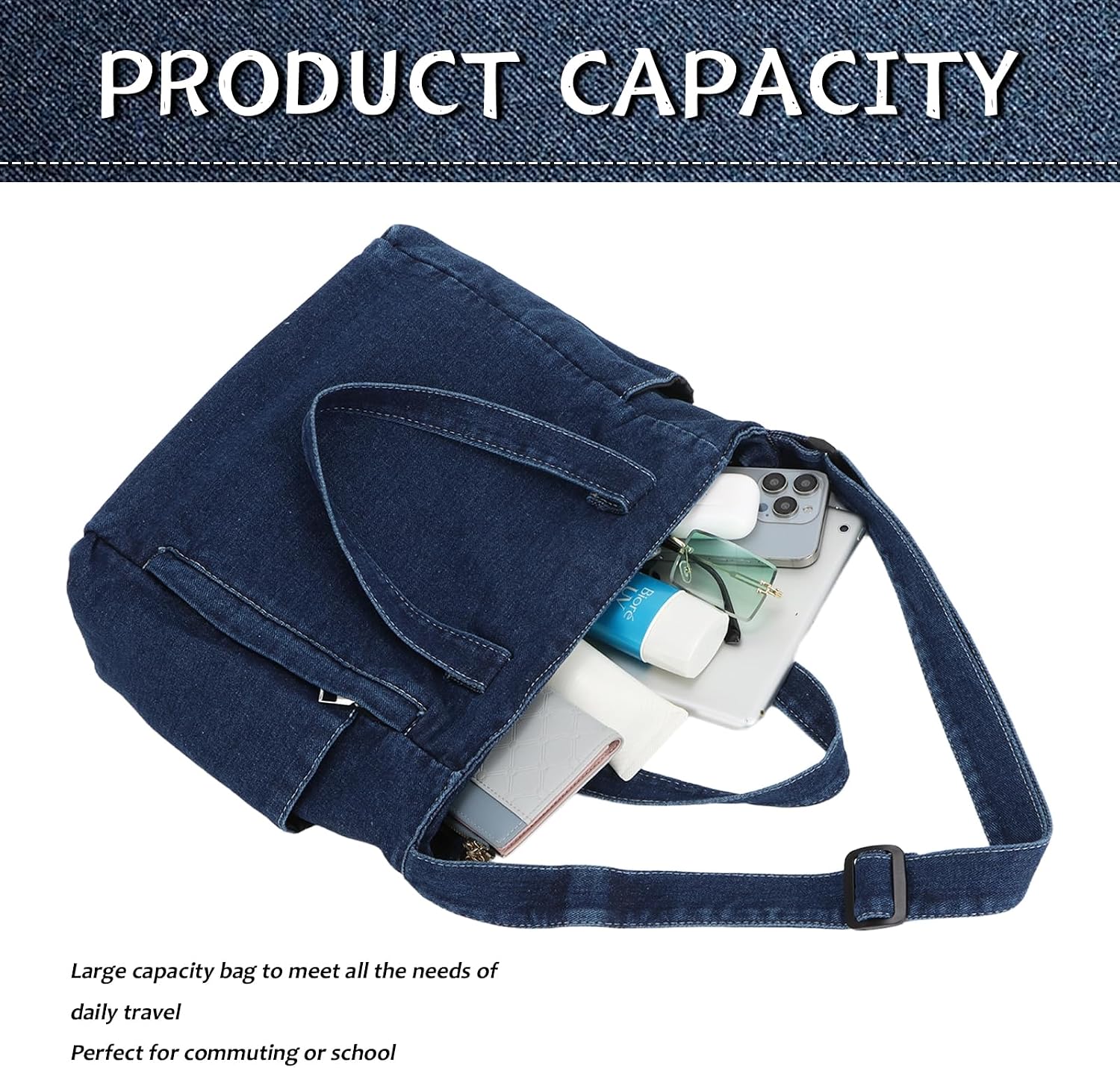 Detalle de Jywmsc Denim-Tragetasche für Damen – Große Canvas-Handtasche mit Reißverschluss