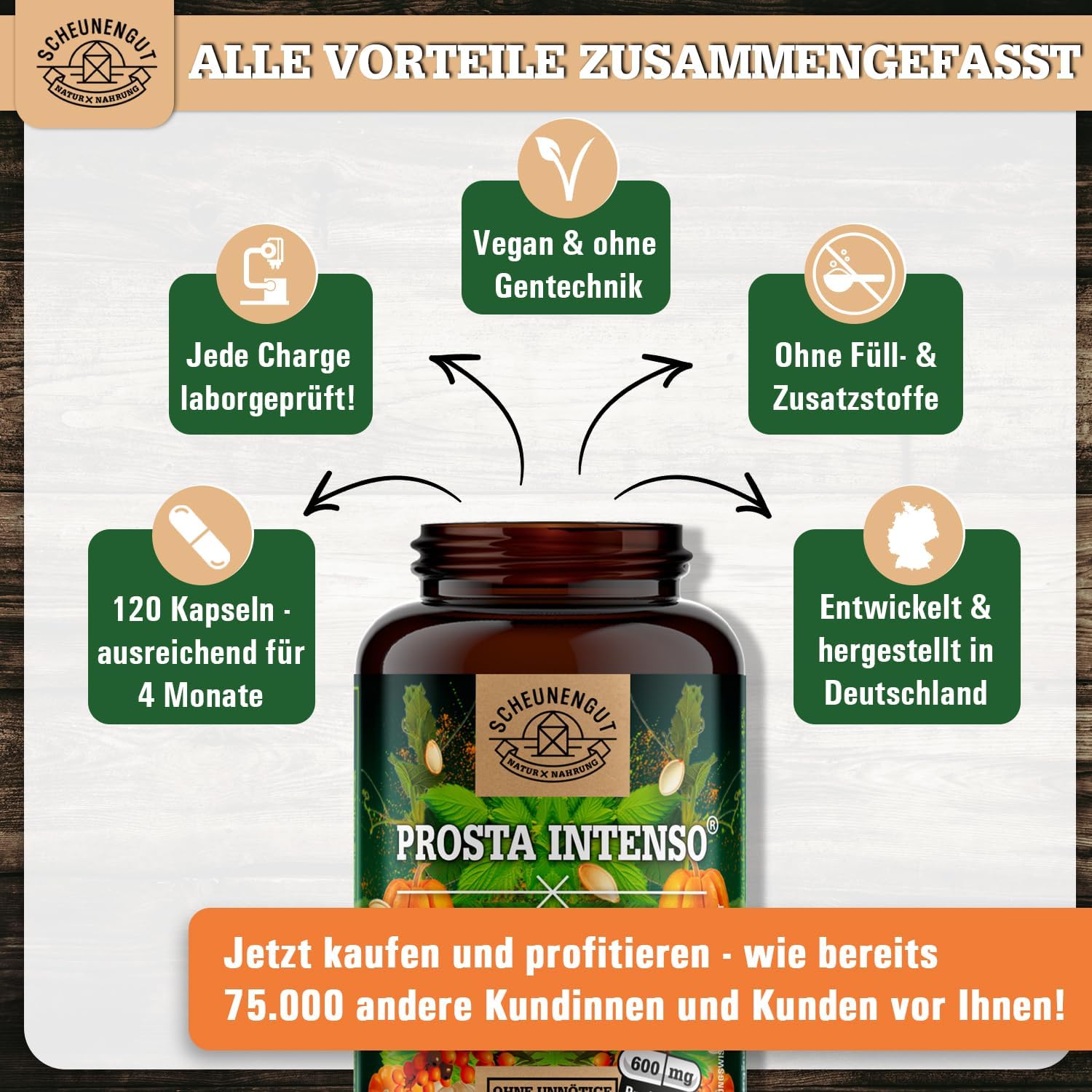 Thumbnail 5 de PROSTA INTENSO® Prostata Kapseln mit Sägepalme, Brennnesselwurzel, Kürbiskernextrakt und Zink/Selen