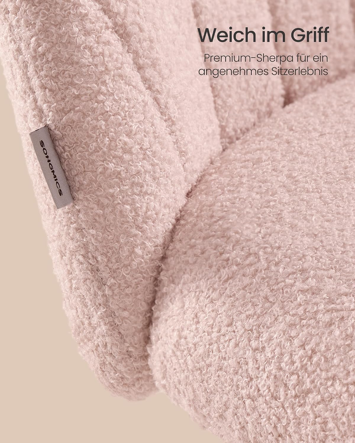 Detalle 2 de SONGMICS Schminkstuhl OBG027SA01 – Homeoffice-Stuhl aus Fleece, höhenverstellbar, pastelrosa