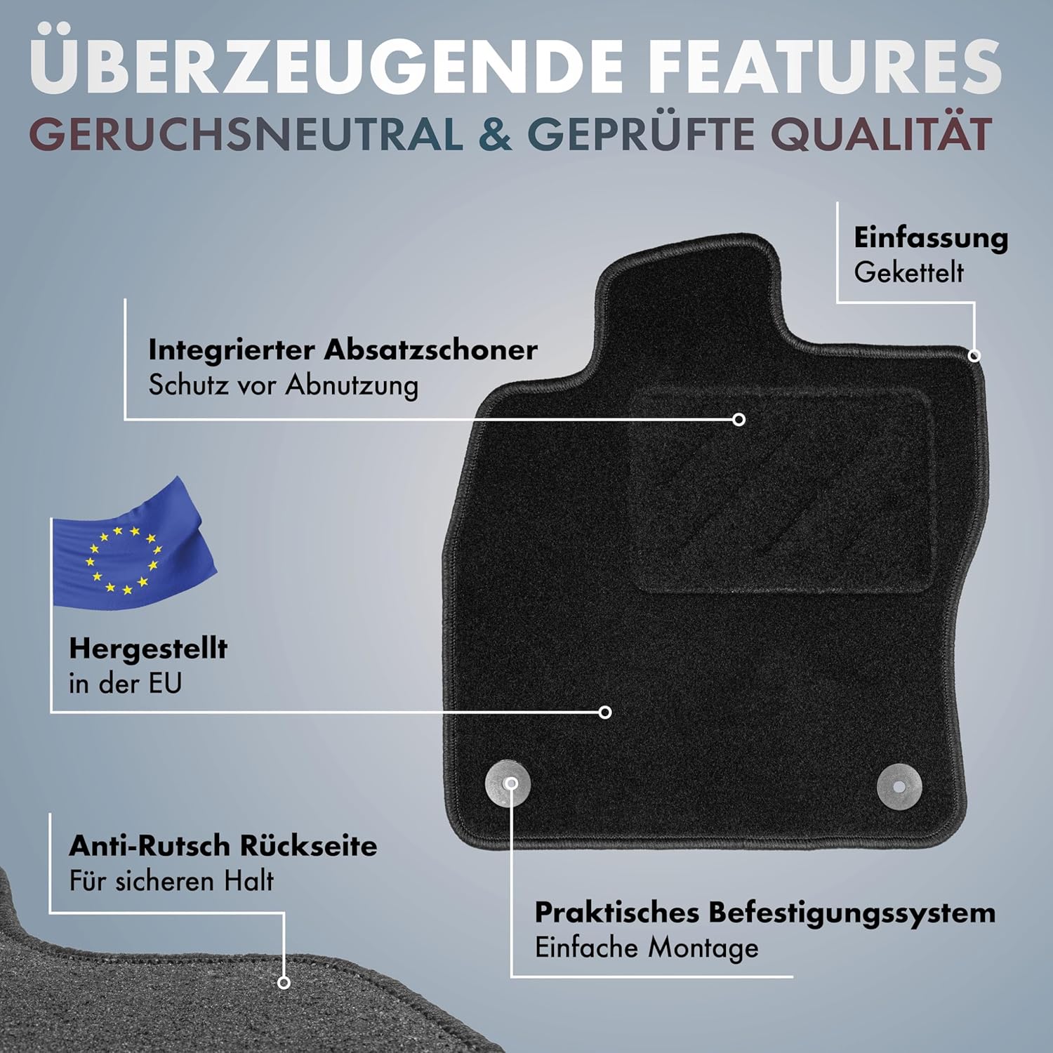 Thumbnail 3 de WALSER Comfort tapis de sol en velours feutre aiguilleté pour VW Golf VII (2012-2021) et Golf VIII (2019-)