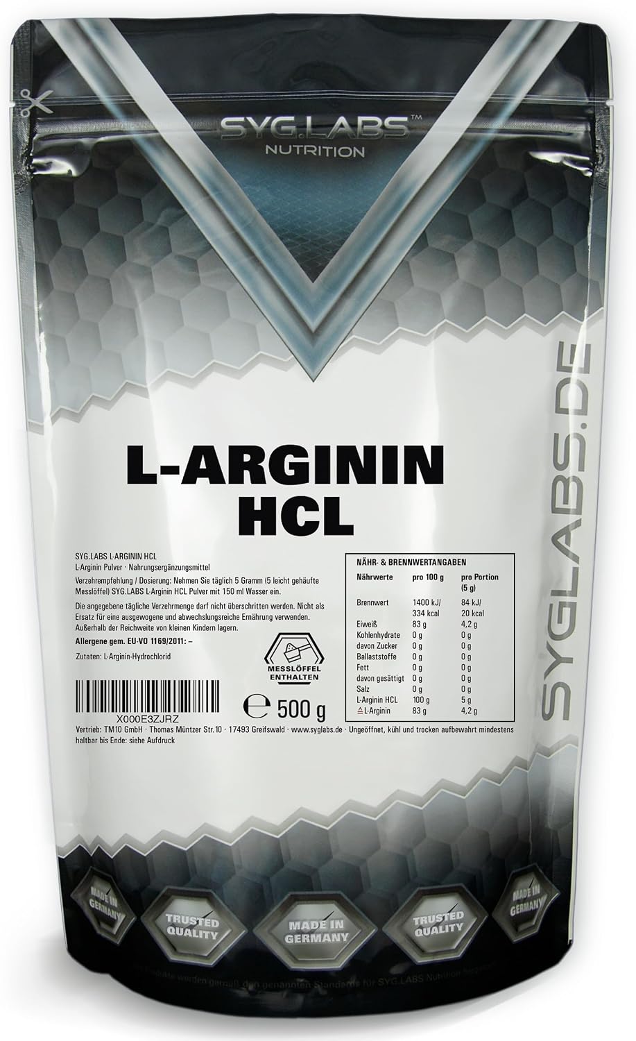 Detalle de L-Arginin HCL 500 g Pulver đź’Š