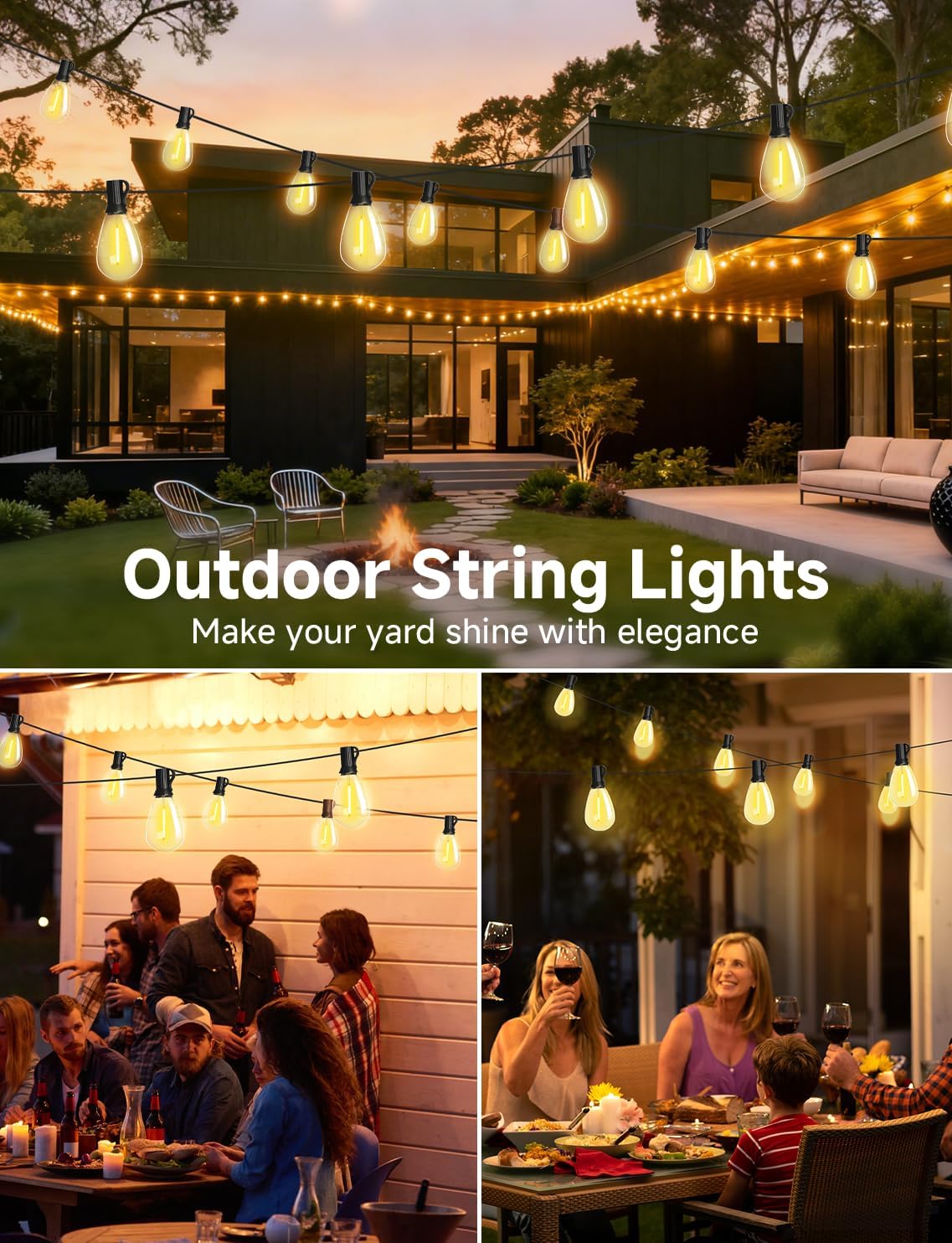 Thumbnail 6 de Likesky 130FT LED Outdoor String Lights with Remote, 2700K, S11 Bulbs