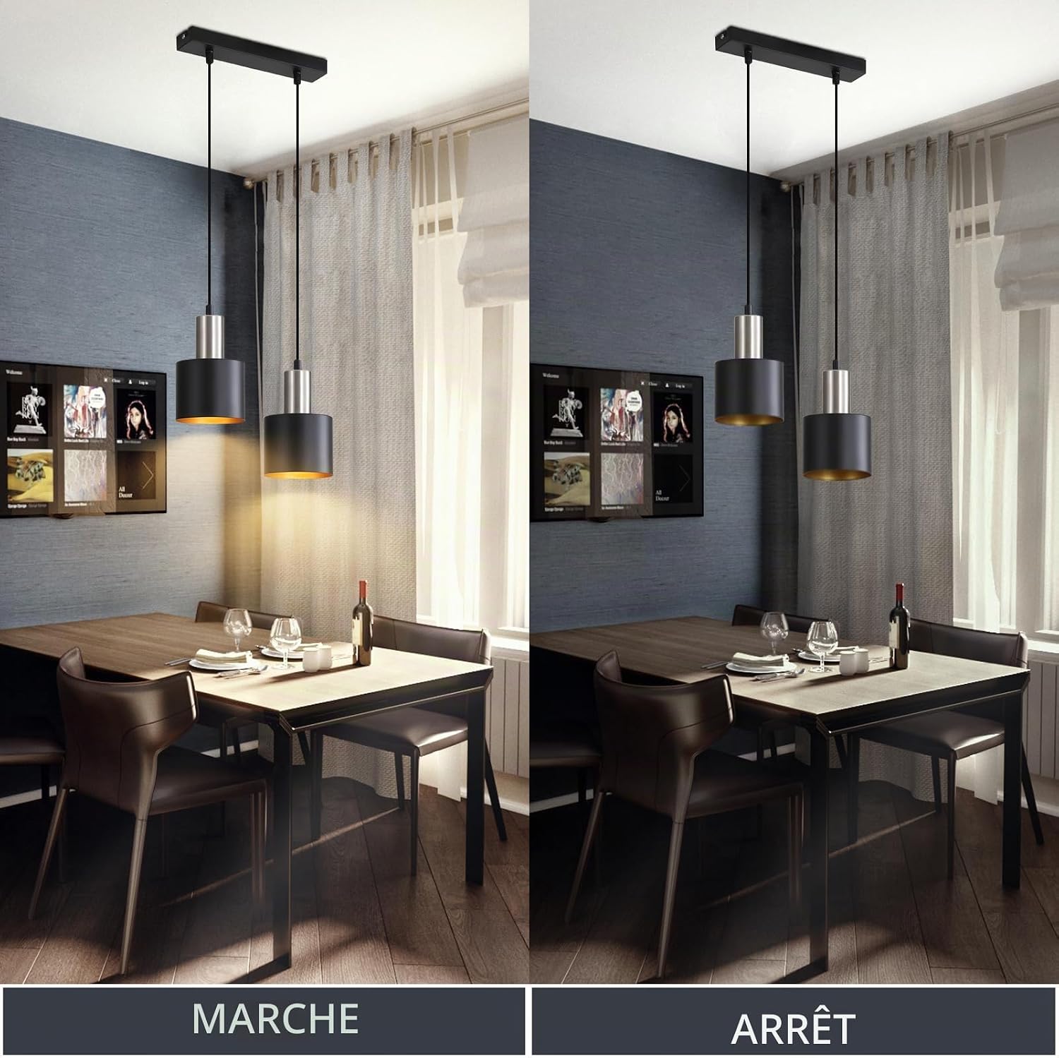 Detalle 2 de Lichtmaler E27DD-02 hanglamp, zwart metaal, 2 lichtpunten en E27