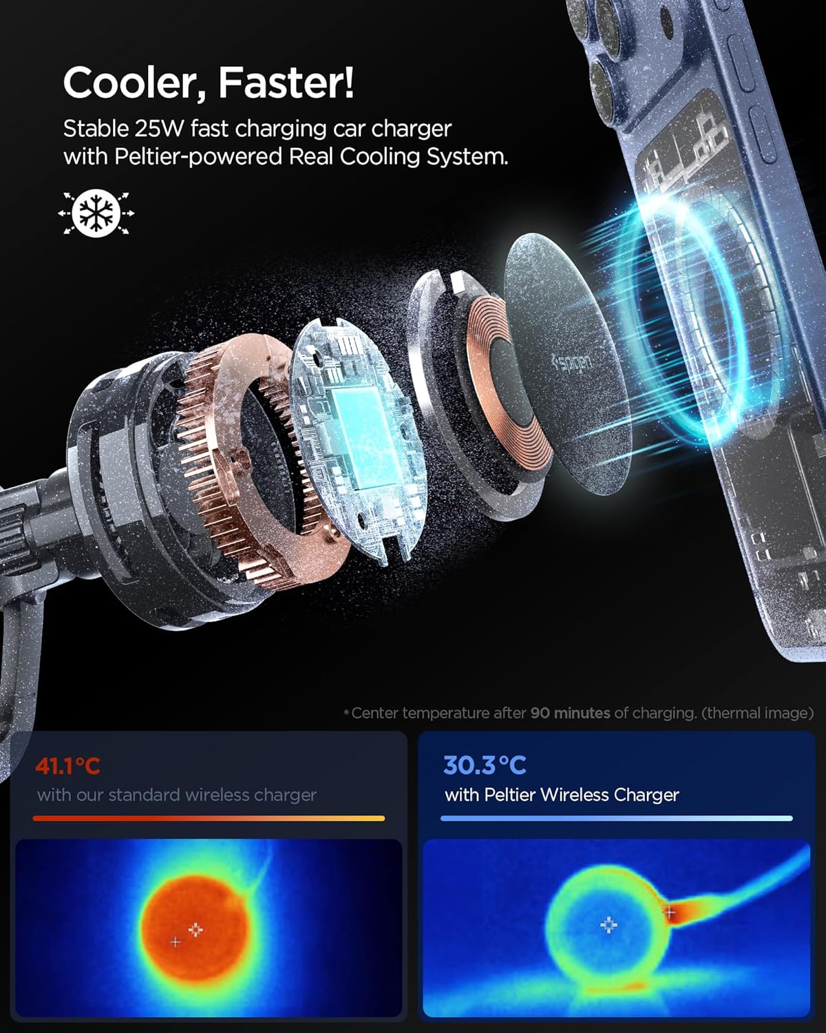 Thumbnail 2 de Spigen Essential CryoMax MagFit Qi2.2 25W chargeur voiture MagSafe avec refroidissement Peltier