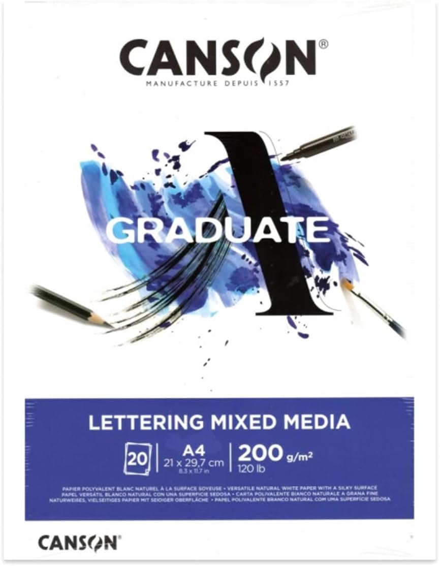 Detalle de Canson Graduate Lettering Mixed Media – Blocco 20 fogli A4, 200 g/m², grana leggera