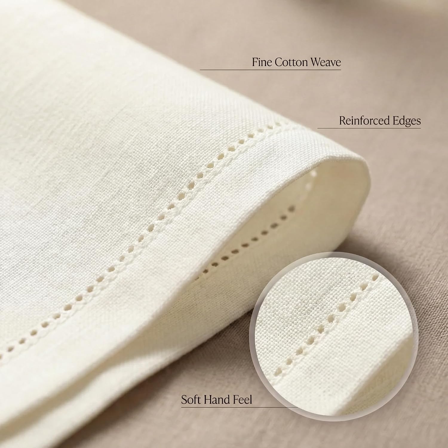 Thumbnail 4 de Urban Villa Ivory Hemstitch Dinner Napkins (Set of 12, 20x20) — 100% Cotton