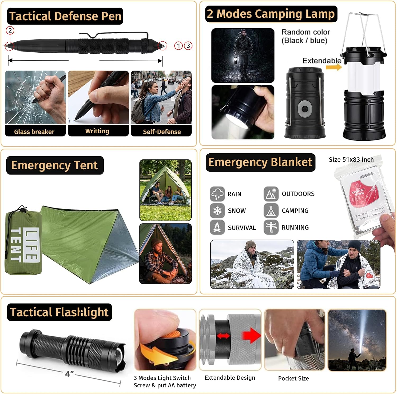 Detalle de ANJiME 294-Piece Survival Kit with First Aid Supplies, MOLLE Bag and Outdoor Tools