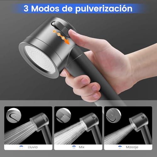 Thumbnail 2 de MEKO Cabezal de ducha con filtro de alta presión y 15 capas, 3 modos y manguera de 1,5 m