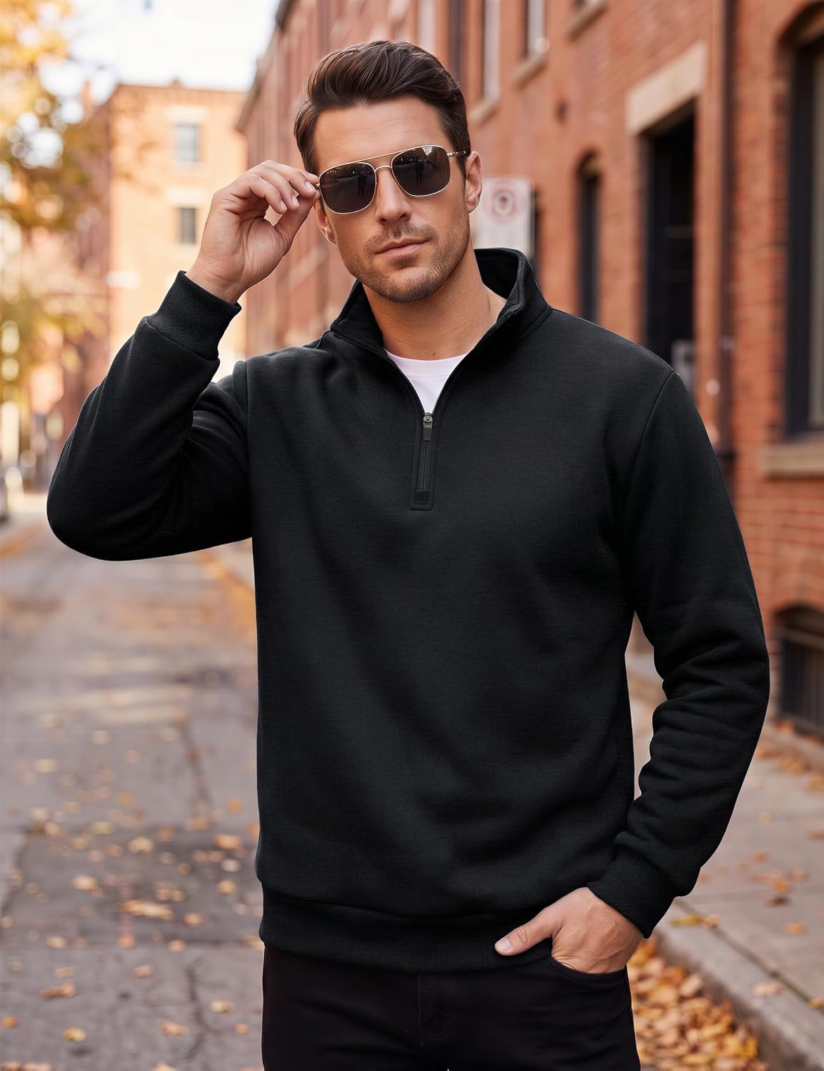 Detalle 2 de TACVASEN Men's Quarter-Zip Sherpa Fleece Pullover, Thick Long-Sleeve Sweater